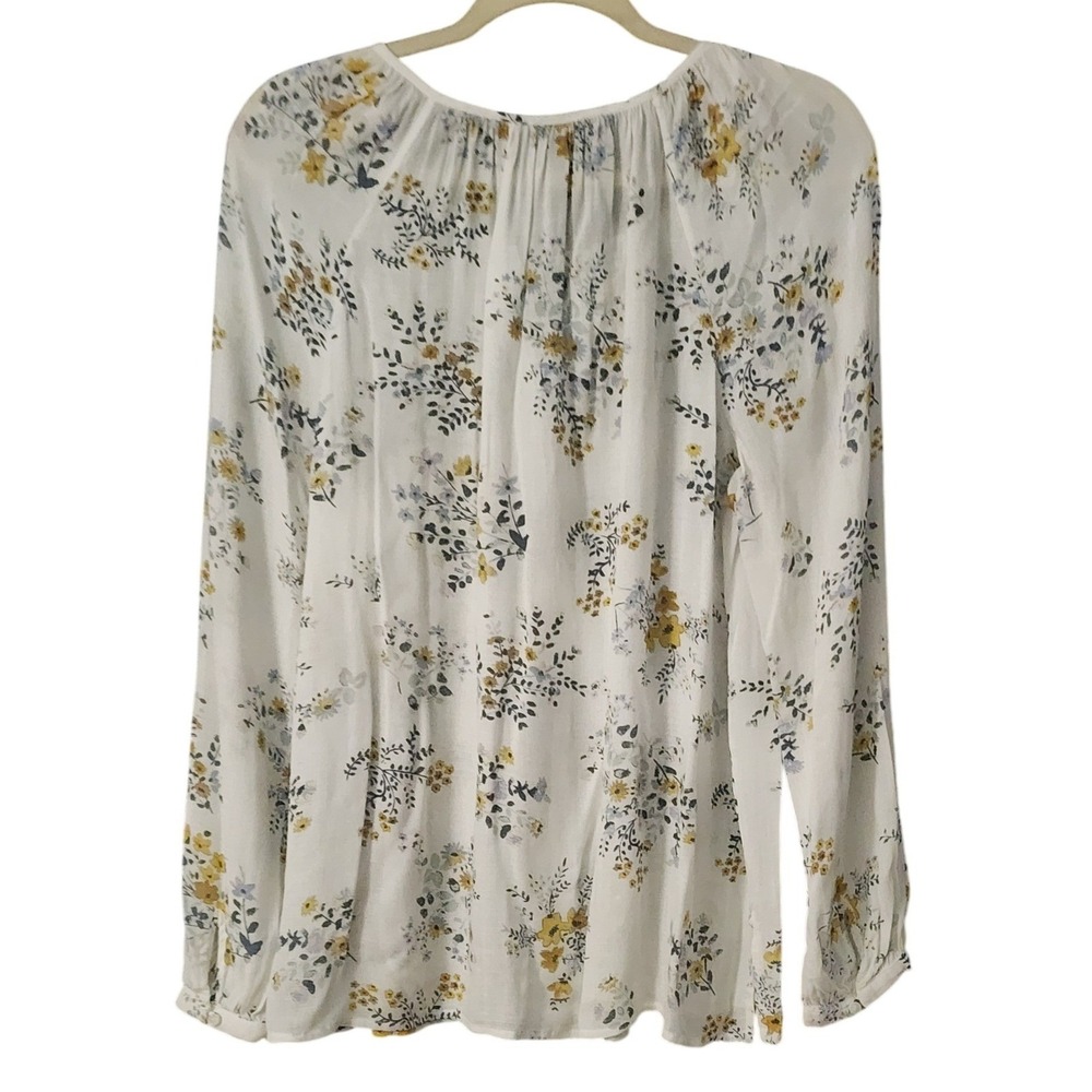 Lucky Brand Women's Peasant Floral Long Sleeve Tie Neck Top, Large - Picture 5 of 6